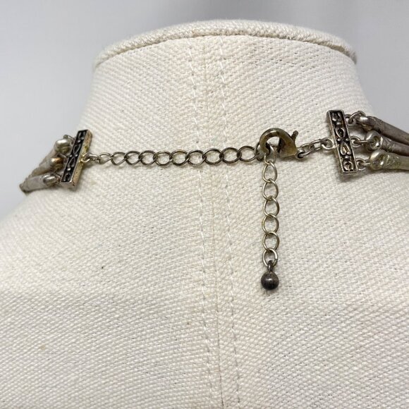 Avon Triple Strand Silver Tone Necklace with Black Bead Accents Vintage 90's - Picture 5 of 9